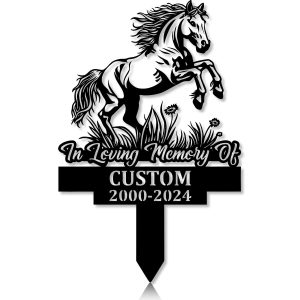 DINOZOZOCOM Personalized Memorial Garden Stakes, Pony Horse Rearing on Grass Grave Marker, Loss of Pony Horse, Sympathy Gifts, Pony Horse Cemetary Decor