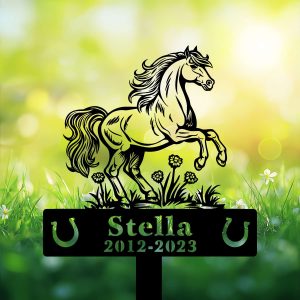 DINOZOZOCOM Personalized Memorial Garden Stakes Pony Horse Rearing on Grass Grave Marker Loss of Pony Horse Sympathy Gifts Pony Horse Cemetary Decor 3 1