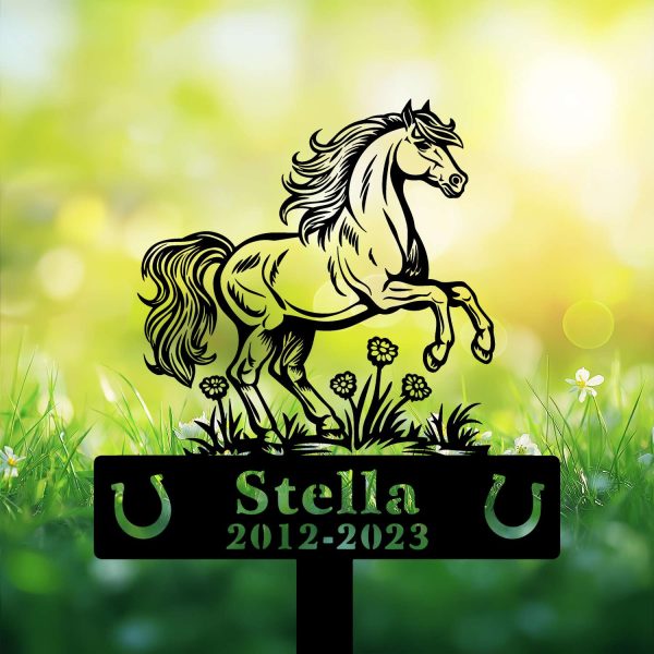 DINOZOZOCOM Personalized Memorial Garden Stakes, Pony Horse Rearing on Grass Grave Marker, Loss of Pony Horse, Sympathy Gifts, Pony Horse Cemetary Decor