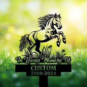 DINOZOZOCOM Personalized Memorial Garden Stakes Pony Horse Rearing on Grass Grave Marker Loss of Pony Horse Sympathy Gifts Pony Horse Cemetary Decor 3