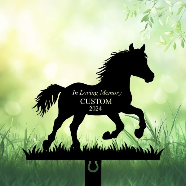 DINOZOZOCOM Personalized Memorial Garden Stakes, Pony Horse Running Grave Marker, Loss of Pony Horse, Sympathy Gifts, Pony Horse Cemetary Decor