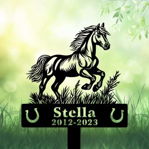 DINOZOZOCOM Personalized Memorial Garden Stakes Pony Horse Running on Grass V1 Grave Marker Loss of Pony Horse Sympathy Gifts Pony Horse Cemetary Decor 1