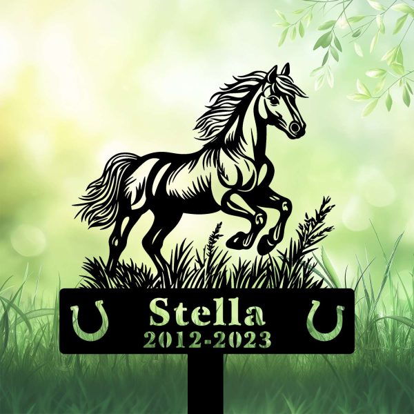 DINOZOZOCOM Personalized Memorial Garden Stakes, Pony Horse Running on Grass V1 Grave Marker, Loss of Pony Horse, Sympathy Gifts, Pony Horse Cemetary Decor