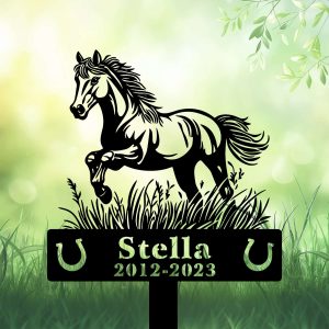 DINOZOZOCOM Personalized Memorial Garden Stakes, Pony Horse Running on Grass V2 Grave Marker, Loss of Pony Horse, Sympathy Gifts, Pony Horse Cemetary Decor