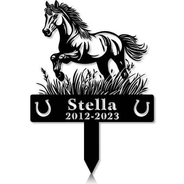 DINOZOZOCOM Personalized Memorial Garden Stakes, Pony Horse Running on Grass V2 Grave Marker, Loss of Pony Horse, Sympathy Gifts, Pony Horse Cemetary Decor