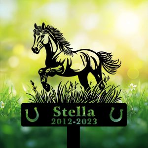 DINOZOZOCOM Personalized Memorial Garden Stakes Pony Horse Running on Grass V2 Grave Marker Loss of Pony Horse Sympathy Gifts Pony Horse Cemetary Decor 3