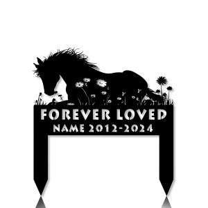 DINOZOZOCOM Personalized Memorial Garden Stakes, Pony Horse Sleeping on Daisy Flowers Grave Marker, Loss of Pony Horse, Sympathy Gifts, Pony Horse Cemetary Decor