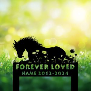 DINOZOZOCOM Personalized Memorial Garden Stakes Pony Horse Sleeping on Daisy Flowers Grave Marker Loss of Pony Horse Sympathy Gifts Pony Horse Cemetary Decor 3