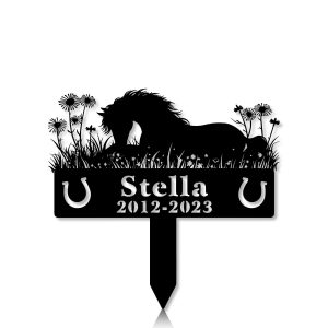 DINOZOZOCOM Personalized Memorial Garden Stakes, Pony Horse Sleeping on Grass Grave Marker, Loss of Pony Horse, Sympathy Gifts, Pony Horse Cemetary Decor