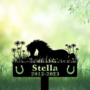 DINOZOZOCOM Personalized Memorial Garden Stakes Pony Horse Sleeping on Grass Grave Marker Loss of Pony Horse Sympathy Gifts Pony Horse Cemetary Decor 3