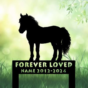 DINOZOZOCOM Personalized Memorial Garden Stakes, Pony Horse Standing Grave Marker, Loss of Pony Horse, Sympathy Gifts, Pony Horse Cemetary Decor