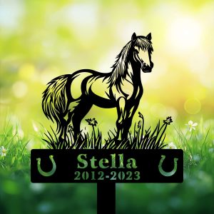 DINOZOZOCOM Personalized Memorial Garden Stakes, Pony Horse Standing Proudly Grave Marker, Loss of Pony Horse, Sympathy Gifts, Pony Horse Cemetary Decor