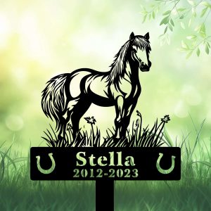 DINOZOZOCOM Personalized Memorial Garden Stakes Pony Horse Standing Proudly Grave Marker Loss of Pony Horse Sympathy Gifts Pony Horse Cemetary Decor 2