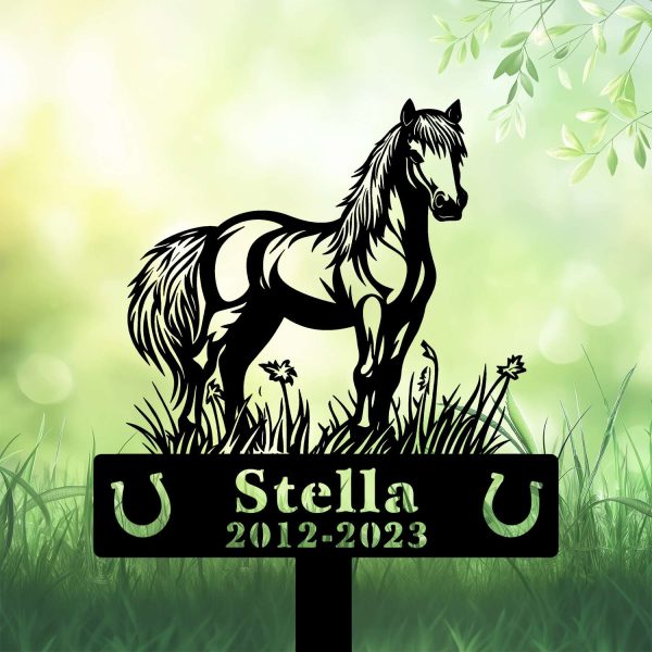 DINOZOZOCOM Personalized Memorial Garden Stakes, Pony Horse Standing Proudly Grave Marker, Loss of Pony Horse, Sympathy Gifts, Pony Horse Cemetary Decor