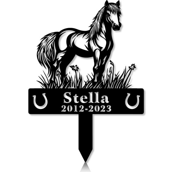 DINOZOZOCOM Personalized Memorial Garden Stakes, Pony Horse Standing Proudly Grave Marker, Loss of Pony Horse, Sympathy Gifts, Pony Horse Cemetary Decor