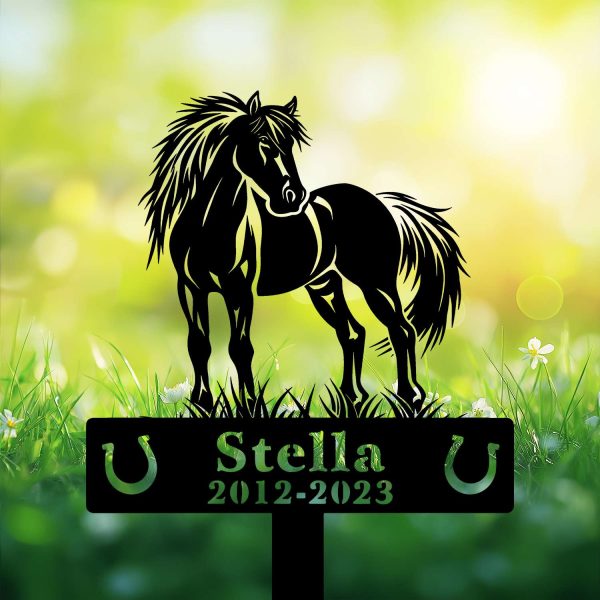 DINOZOZOCOM Personalized Memorial Garden Stakes, Pony Horse Standing Proudly on Grass Grave Marker, Loss of Pony Horse, Sympathy Gifts, Pony Horse Cemetary Decor