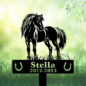 DINOZOZOCOM Personalized Memorial Garden Stakes Pony Horse Standing Proudly on Grass Grave Marker Loss of Pony Horse Sympathy Gifts Pony Horse Cemetary Decor 2