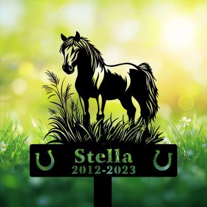 DINOZOZOCOM Personalized Memorial Garden Stakes Pony Horse Standing on Grass Grave Marker Loss of Pony Horse Sympathy Gifts Pony Horse Cemetary Decor 3