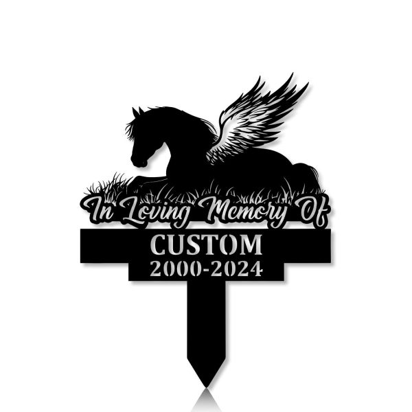 DINOZOZOCOM Personalized Memorial Garden Stakes, Pony Horse with Wings Lying Down Grave Marker, Loss of Pony Horse, Sympathy Gifts, Pony Horse Cemetary Decor