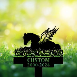 DINOZOZOCOM Personalized Memorial Garden Stakes Pony Horse with Wings Lying Down Grave Marker Loss of Pony Horse Sympathy Gifts Pony Horse Cemetary Decor 2