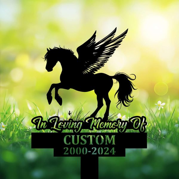 DINOZOZOCOM Personalized Memorial Garden Stakes, Pony Horse with Wings Rearing Grave Marker, Loss of Pony Horse, Sympathy Gifts, Pony Horse Cemetary Decor