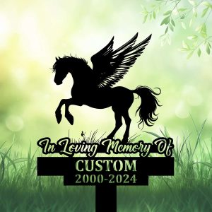 DINOZOZOCOM Personalized Memorial Garden Stakes Pony Horse with Wings Rearing Grave Marker Loss of Pony Horse Sympathy Gifts Pony Horse Cemetary Decor 2