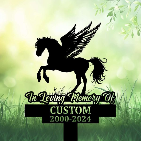 DINOZOZOCOM Personalized Memorial Garden Stakes, Pony Horse with Wings Rearing Grave Marker, Loss of Pony Horse, Sympathy Gifts, Pony Horse Cemetary Decor