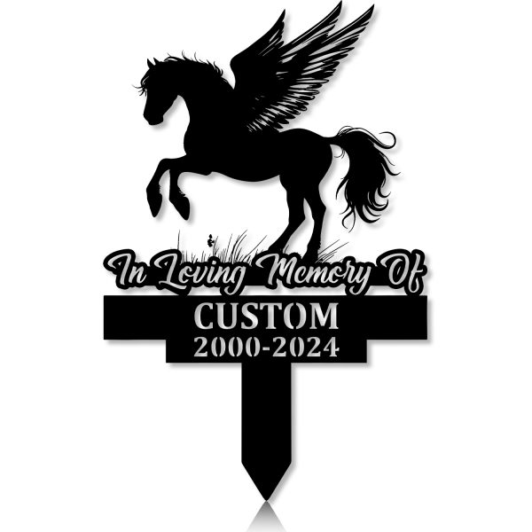 DINOZOZOCOM Personalized Memorial Garden Stakes, Pony Horse with Wings Rearing Grave Marker, Loss of Pony Horse, Sympathy Gifts, Pony Horse Cemetary Decor