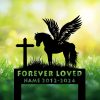 DINOZOZOCOM Personalized Memorial Garden Stakes Pony Horse with Wings Standing Beside a Cross Grave Marker Loss of Pony Horse Sympathy Gifts Pony Horse Cemetary Decor 2