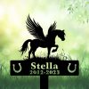 DINOZOZOCOM Personalized Memorial Garden Stakes Pony Horse with Wings Standing on Grass Grave Marker Loss of Pony Horse Sympathy Gifts Pony Horse Cemetary Decor 1
