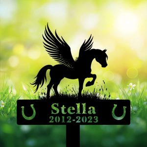 DINOZOZOCOM Personalized Memorial Garden Stakes Pony Horse with Wings Standing on Grass Grave Marker Loss of Pony Horse Sympathy Gifts Pony Horse Cemetary Decor 3