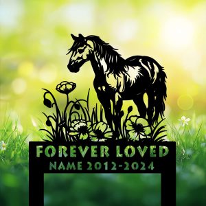 DINOZOZOCOM Personalized Memorial Garden Stakes, Poppy Flowers Horse Grave Marker, Loss of Horse, Sympathy Gifts, Horse Cemetary Decor