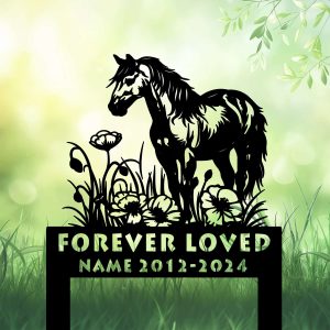 DINOZOZOCOM Personalized Memorial Garden Stakes Poppy Flowers Horse Grave Marker Loss of Horse Sympathy Gifts Horse Cemetary Decor 3