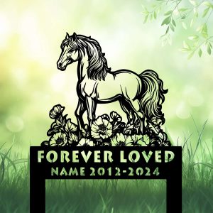 DINOZOZOCOM Personalized Memorial Garden Stakes, Poppy Flowers Pony Horse Grave Marker, Loss of Pony Horse, Sympathy Gifts, Pony Horse Cemetary Decor