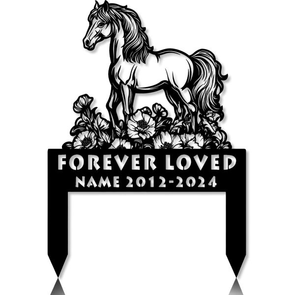 DINOZOZOCOM Personalized Memorial Garden Stakes, Poppy Flowers Pony Horse Grave Marker, Loss of Pony Horse, Sympathy Gifts, Pony Horse Cemetary Decor