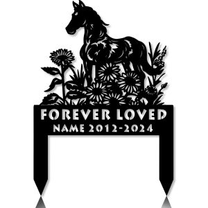 DINOZOZOCOM Personalized Memorial Garden Stakes Sunflowers Horse Grave Marker Loss of Horse Sympathy Gifts Horse Cemetary Decor 1