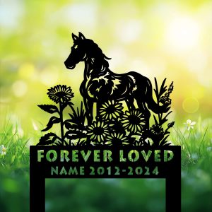 DINOZOZOCOM Personalized Memorial Garden Stakes Sunflowers Horse Grave Marker Loss of Horse Sympathy Gifts Horse Cemetary Decor 2