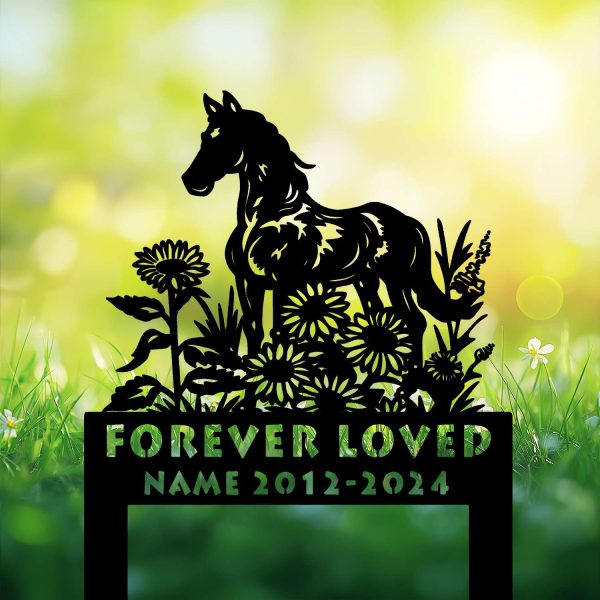 DINOZOZOCOM Personalized Memorial Garden Stakes, Sunflowers Horse Grave Marker, Loss of Horse, Sympathy Gifts, Horse Cemetary Decor