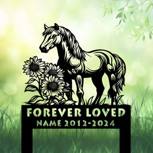 DINOZOZOCOM Personalized Memorial Garden Stakes, Sunflowers Pony Horse Grave Marker, Loss of Pony Horse, Sympathy Gifts, Pony Horse Cemetary Decor