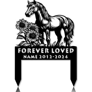 DINOZOZOCOM Personalized Memorial Garden Stakes, Sunflowers Pony Horse Grave Marker, Loss of Pony Horse, Sympathy Gifts, Pony Horse Cemetary Decor