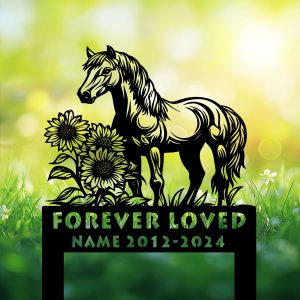 DINOZOZOCOM Personalized Memorial Garden Stakes Sunflowers Pony Horse Grave Marker Loss of Pony Horse Sympathy Gifts Pony Horse Cemetary Decor 3