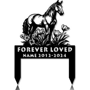 DINOZOZOCOM Personalized Memorial Garden Stakes Tulip Flowers Horse Grave Marker Loss of Horse Sympathy Gifts Horse Cemetary Decor 1