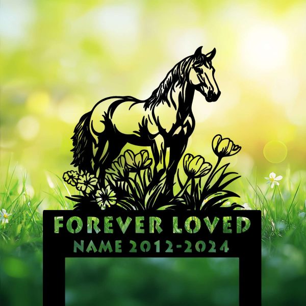 DINOZOZOCOM Personalized Memorial Garden Stakes, Tulip Flowers Horse Grave Marker, Loss of Horse, Sympathy Gifts, Horse Cemetary Decor