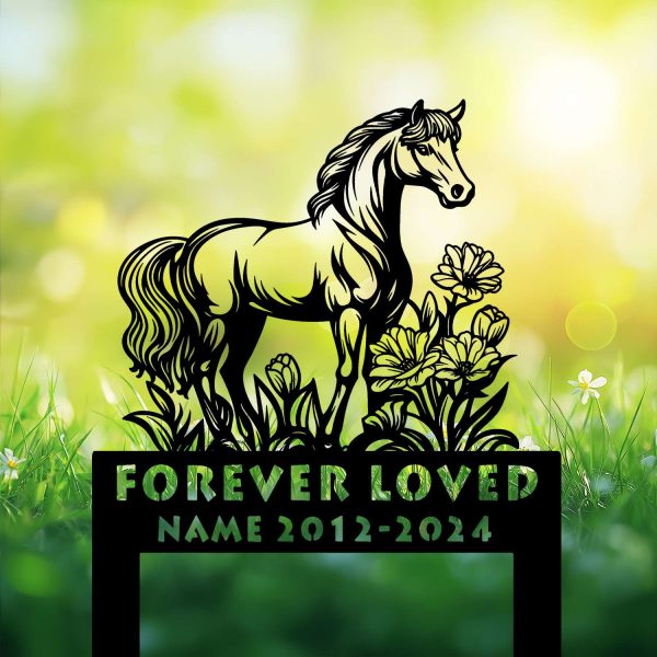 DINOZOZOCOM Personalized Memorial Garden Stakes, Tulip Flowers Pony Horse Grave Marker, Loss of Pony Horse, Sympathy Gifts, Pony Horse Cemetary Decor