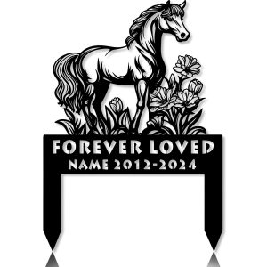 DINOZOZOCOM Personalized Memorial Garden Stakes, Tulip Flowers Pony Horse Grave Marker, Loss of Pony Horse, Sympathy Gifts, Pony Horse Cemetary Decor