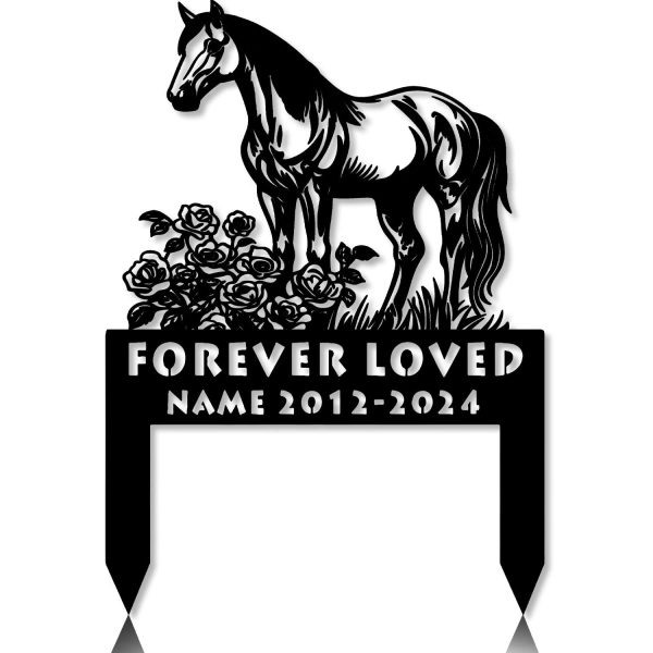 DINOZOZOCOM Personalized Memorial Garden Stakes,Rose Flowers Grave Marker, Loss of Horse, Sympathy Gifts, Horse Cemetary Decor