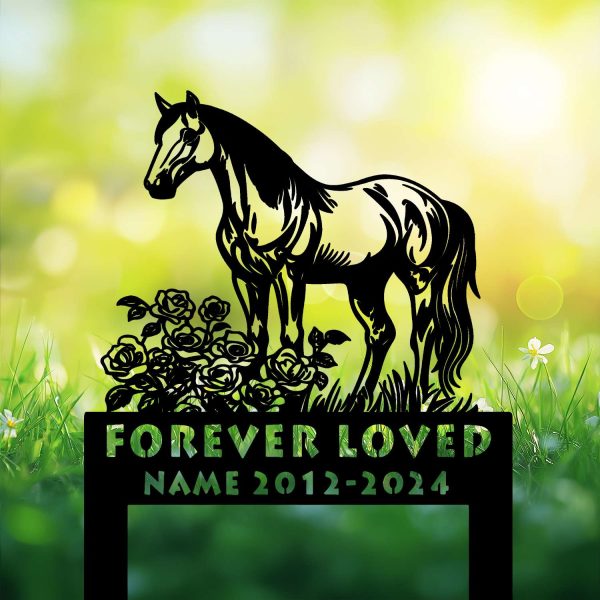 DINOZOZOCOM Personalized Memorial Garden Stakes,Rose Flowers Grave Marker, Loss of Horse, Sympathy Gifts, Horse Cemetary Decor