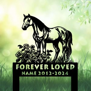 DINOZOZOCOM Personalized Memorial Garden StakesRose Flowers Grave Marker Loss of Horse Sympathy Gifts Horse Cemetary Decor 3