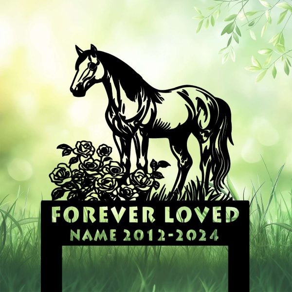 DINOZOZOCOM Personalized Memorial Garden Stakes,Rose Flowers Grave Marker, Loss of Horse, Sympathy Gifts, Horse Cemetary Decor