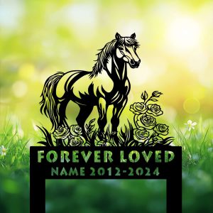 DINOZOZOCOM Personalized Memorial Garden StakesRose Flowers Grave Marker Loss of Pony Horse Sympathy Gifts Pony Horse Cemetary Decor 1